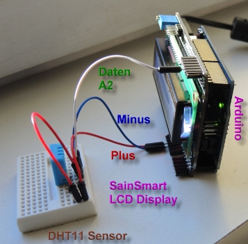 SainSmart LCD Display auf dem Arduino mit Temperatursensor DHT11